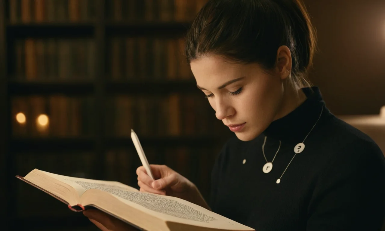 Una persona que estudia un libro con varias puntuaciones destacadas.