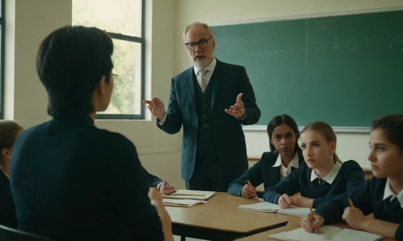 Un profesor explicando un concepto educativo a los estudiantes en un aula.