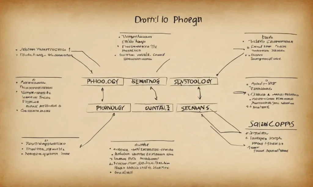 Un diagrama que ilustra conceptos lingüísticos como la fonología