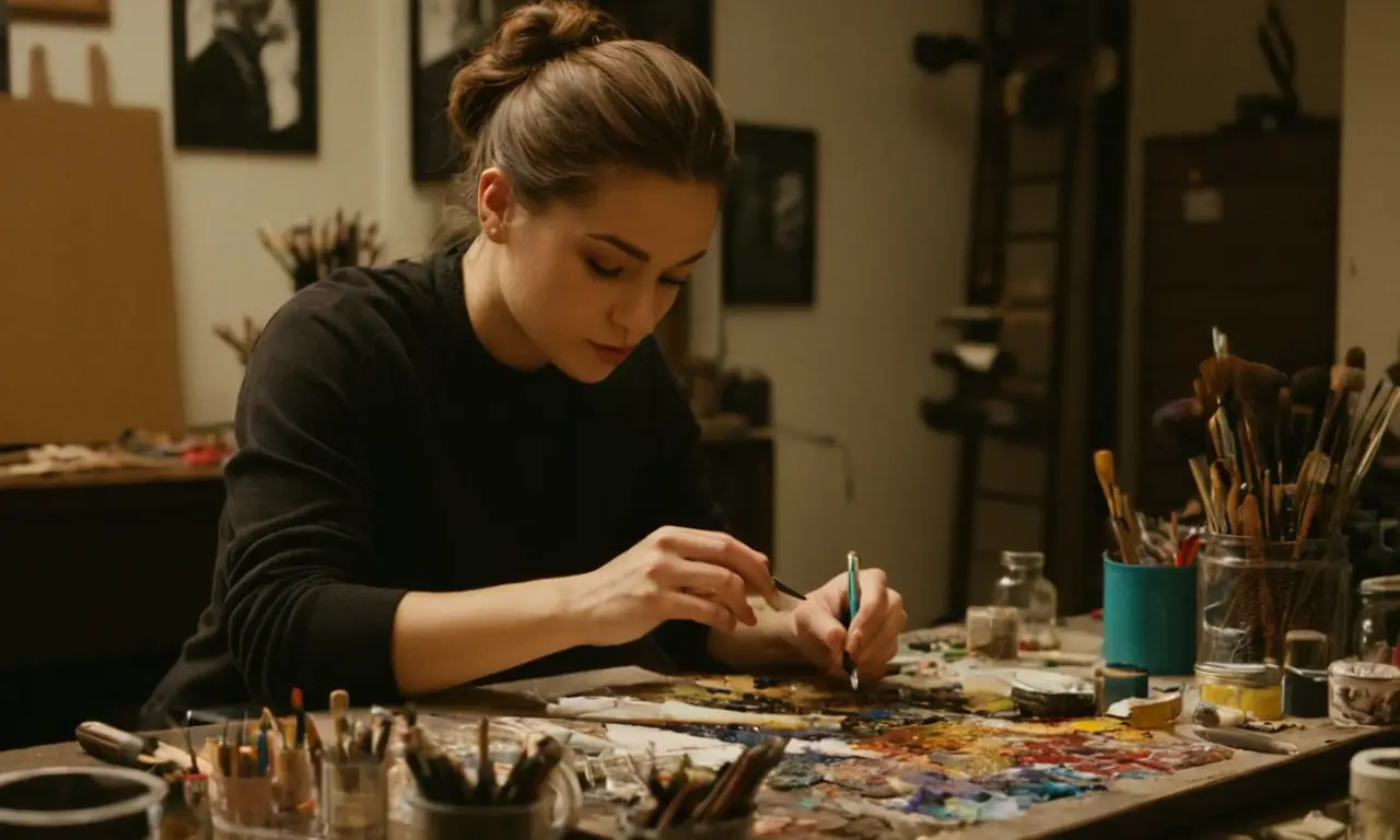 Artistas que trabajan en estudios con diversas fuentes de arte y estilos.