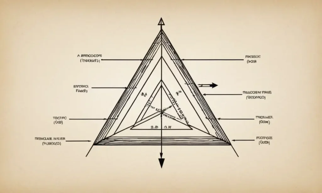 Un diagrama geométrico que muestra diferentes tipos de triángulos con flechas apuntando a sus respectivas características.