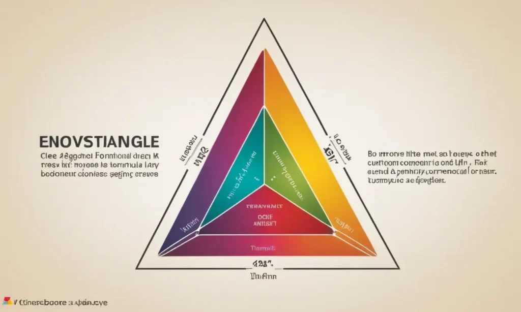 Diagrama triángulo equilátero con ángulos etiquetados y fórmulas geométricas.