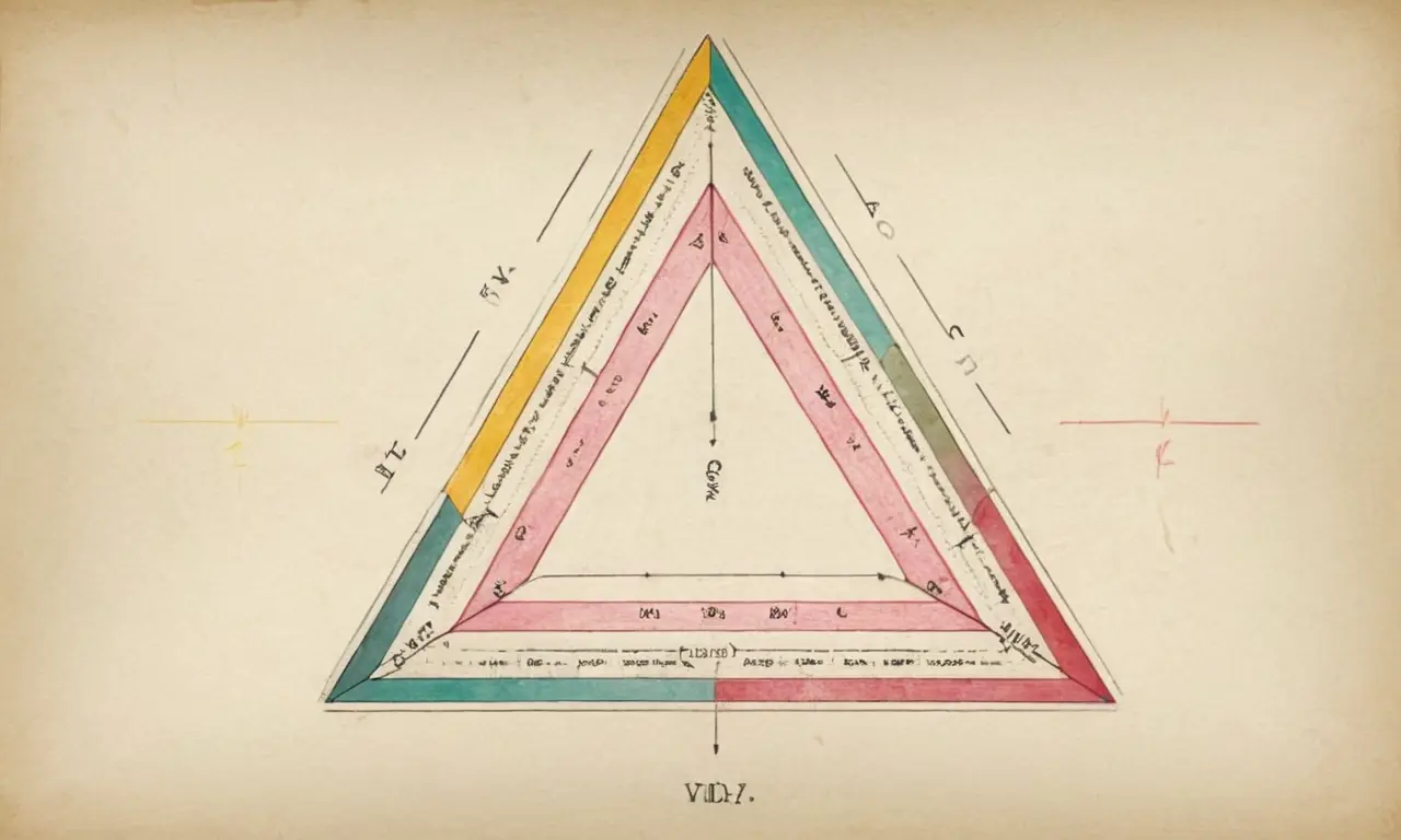 Un diagrama geométrico que muestra un triángulo isosceles con diferentes tipos marcados.