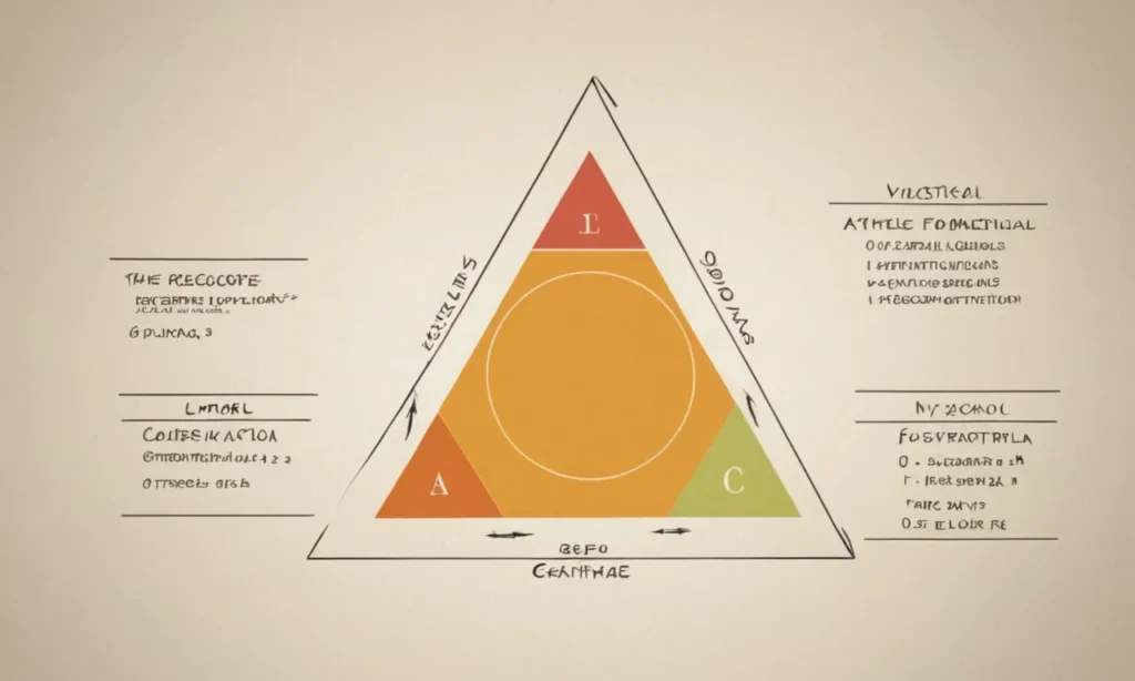 Un diagrama de forma geométrica que muestra varios triángulos y rectángulos con fórmulas matemáticas y etiquetas.