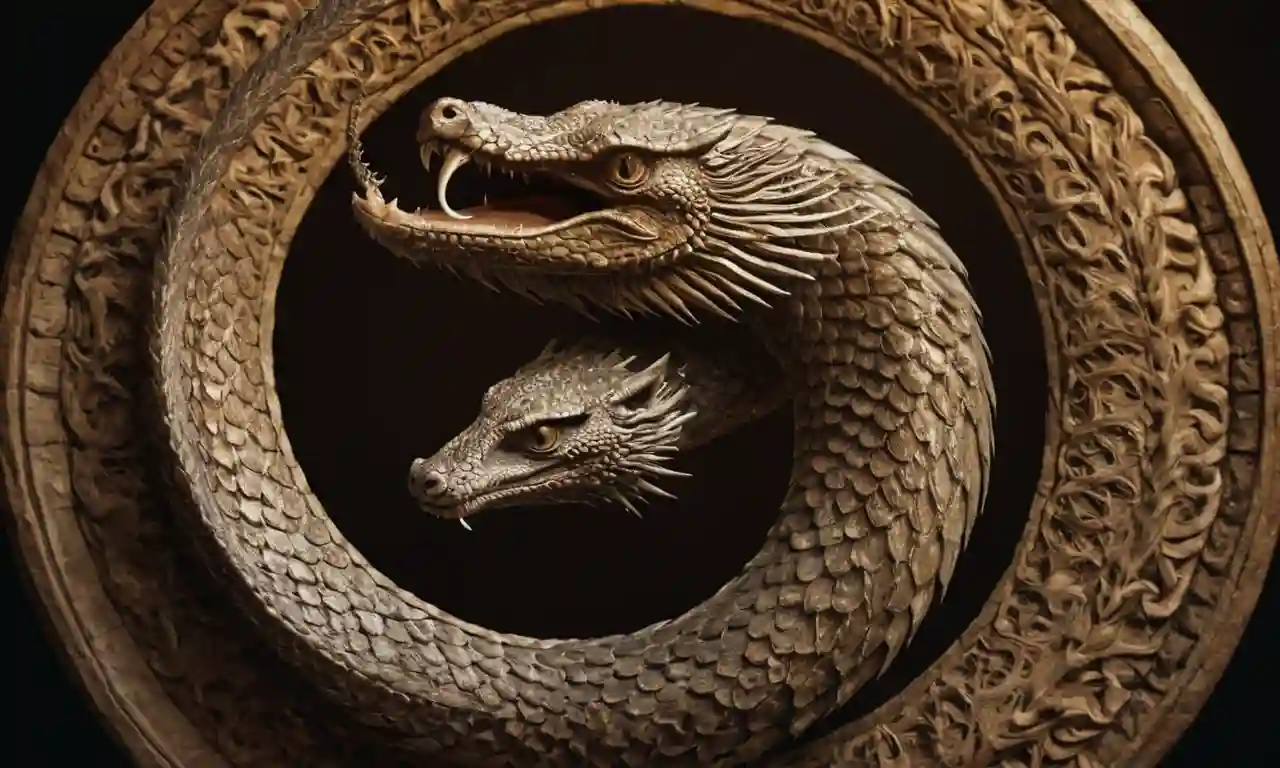 Un antiguo símbolo místico de la serpiente Ouroboros que consume su propia cola en un patrón circular.